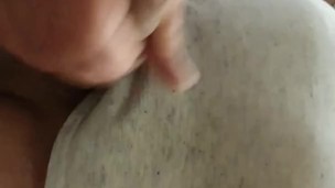 Straight horny guy masturbates his uncut cock with cum shot