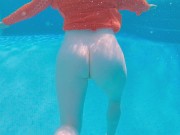 Beach Lifeguard Fucked Me in Hotel Pool till Underwater Creampie | Bit Tits Redhead MILF Ginger Ale 8/16