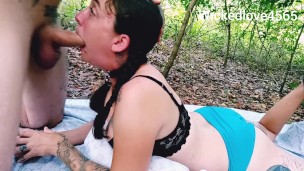 Outside Sloppy face fuck on her belly tease
