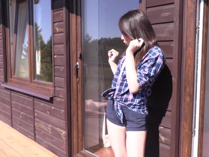 Polish sexy brunette sucks and fucks in the sunshine
