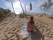 Public Jerk Off on my Large Natural Boobs and Lick Cum from My Tits | Ginger Caught Doing Yoga Naked 1/16