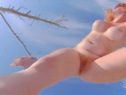 Public Jerk Off on my Large Natural Boobs and Lick Cum from My Tits | Ginger Caught Doing Yoga Naked 5/16