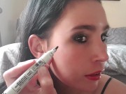Upside down messy dildo deepthroat gag