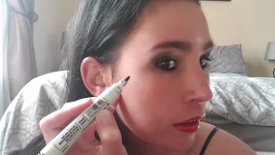 Upside down messy dildo deepthroat gag