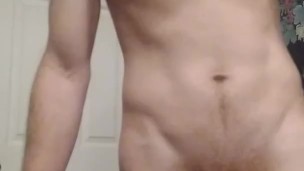 Jerking off brushing teeth, getting ready for work. 