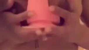 Ebony Teen Giving Sloppy Blowjob On Dildo