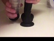 (custom video, edited) Horny married guy plays with fleshlight & Cums on dildo & sucks clean.