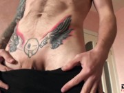 Hot Man Dancing Striptease, Fondling Himself and Jerking Off Big Dick