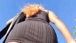 PUBLIC - Hot Latina in a MINI SKIRT Walking in the Park - Thick Booty POV