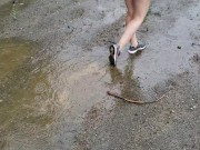 Nerdy School Girl Plays In The Rainy Day Piss Puddles 13/16