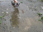 Nerdy School Girl Plays In The Rainy Day Piss Puddles 14/16