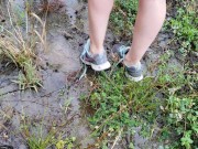 Nerdy School Girl Plays In The Rainy Day Piss Puddles 4/16