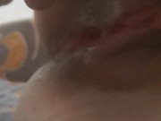 Big horny cock fucking my wet pussy and covering his pre cum on my pussy lips while I rub my clit