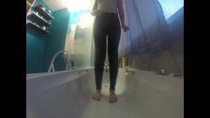 Desperate trans girl wets herself in the shower