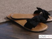 Redhead big titty MILF gives a slippery footjob 3/16