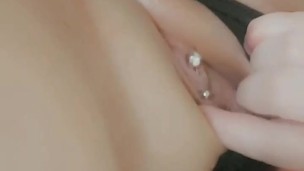 Goth BBW rubbing her pierced clit