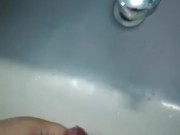Chubby boy cum in bathroom 