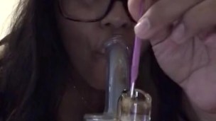 Jessica taking a Dab naked