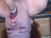 Pretty Redhead sloppy throatfuck on kitchen counter TRAILER - TheGoddessOfLust