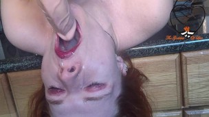 Pretty Redhead sloppy throatfuck on kitchen counter TRAILER - TheGoddessOfLust