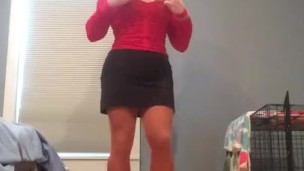 Monica's work attire (fetish, female mask, trans, crossdress, transformation, skirt, pantyhose)
