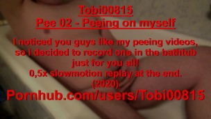 Peeing on myself in bathtub with slomo replay. Just for you! Unshaved Watersports Pissing.