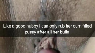Bulls cum inside wife pussy - silly sissy hubby only rubbing pussy [Cuckold. Snapchat]