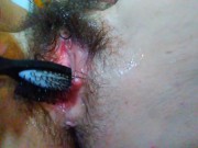 Hairbrush as Dildo! Foreign Object Insertion Female Ejaculation Squirt Gush WAP Hairy Pussy Cums 11/16