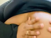 Playing with huge boobs on a work break