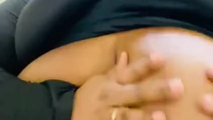 Playing with huge boobs on a work break