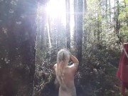 Hot young petite camping shower outside 
