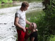 A slut Girl in Beautiful Nature has her Mouth Full of Sperm and is Happy / free 2/16