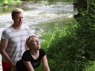 A slut Girl in Beautiful Nature has her Mouth Full of Sperm and is Happy / free