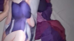 fucking my dakimakura on the bed, condom ripped