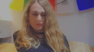 Sissy Girl Jerks Huge Trans Shecock!