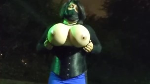 SUPER HUGE S CUP TITS CROSSDRESSER IN PUBLIC PARKING LOT
