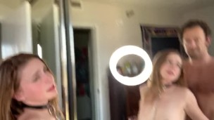 Teen fucks her teacher in front of the mirror