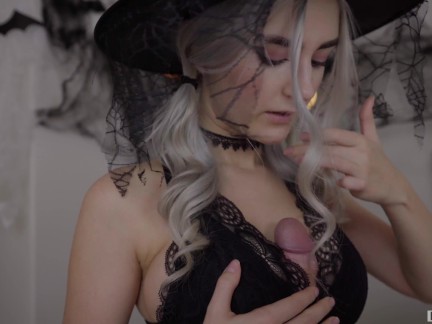 Cute horny witch gets facial and swallows cum - Eva Elfie