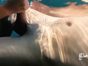 Naked adventures! Underwater sex games on a public beach ends in ruined orgasm. 4/16