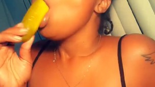 Sloppy mouth pretend the pickle is your dick 