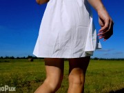 BEAUTIFUL TEEN FLASHING AND PLAYING WITH PUSSY ON A WIDE FIELD! PUBLIC UPSKIRT - ANGELINAPUX 1/16