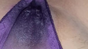 Creamy pussy in purple thong