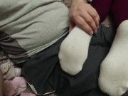 White socks and red nylon pantyhose massage 11/16