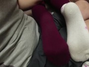 White socks and red nylon pantyhose massage 4/16