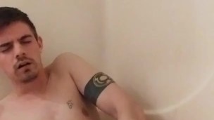 Pissing all over myself before desperately trying to cum and finally licking up my thick cum!
