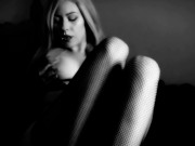 Hot girlfriend strips out of your shirt, sucks and fucks glass dildo black and white 8/16