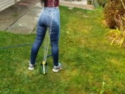 Wetting My Jeans Into sockless Shoes then soaking in the sprinkler 14/16