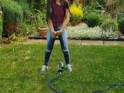 Wetting My Jeans Into sockless Shoes then soaking in the sprinkler 5/16