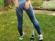 Wetting My Jeans Into sockless Shoes then soaking in the sprinkler 6/16