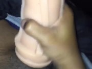 Stroking my BBC til the cum erupts from my big black cock 